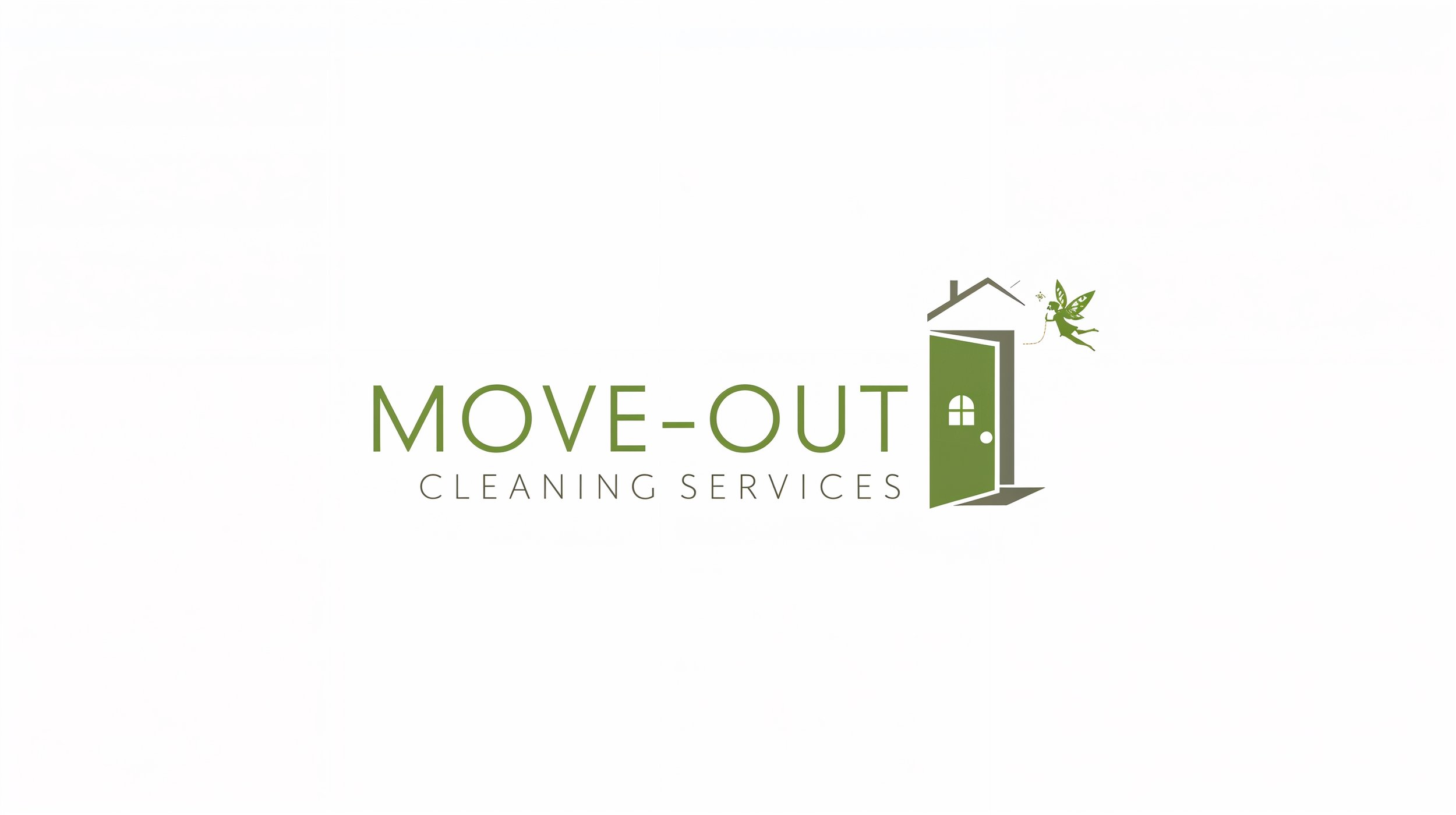 Move-out cleaning services logo with modern text, house outline, and subtle fairy accent