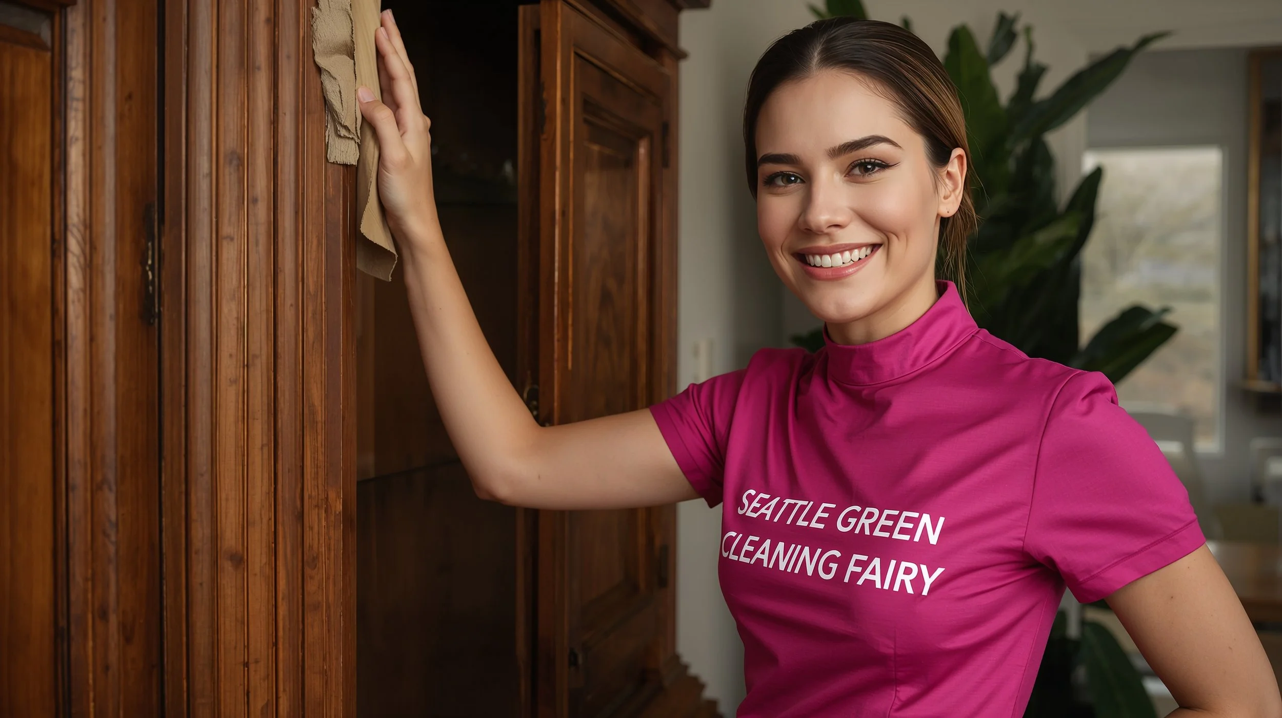 Vintage buffet dusting in Wallingford dining room – Seattle Green Cleaning Fairy