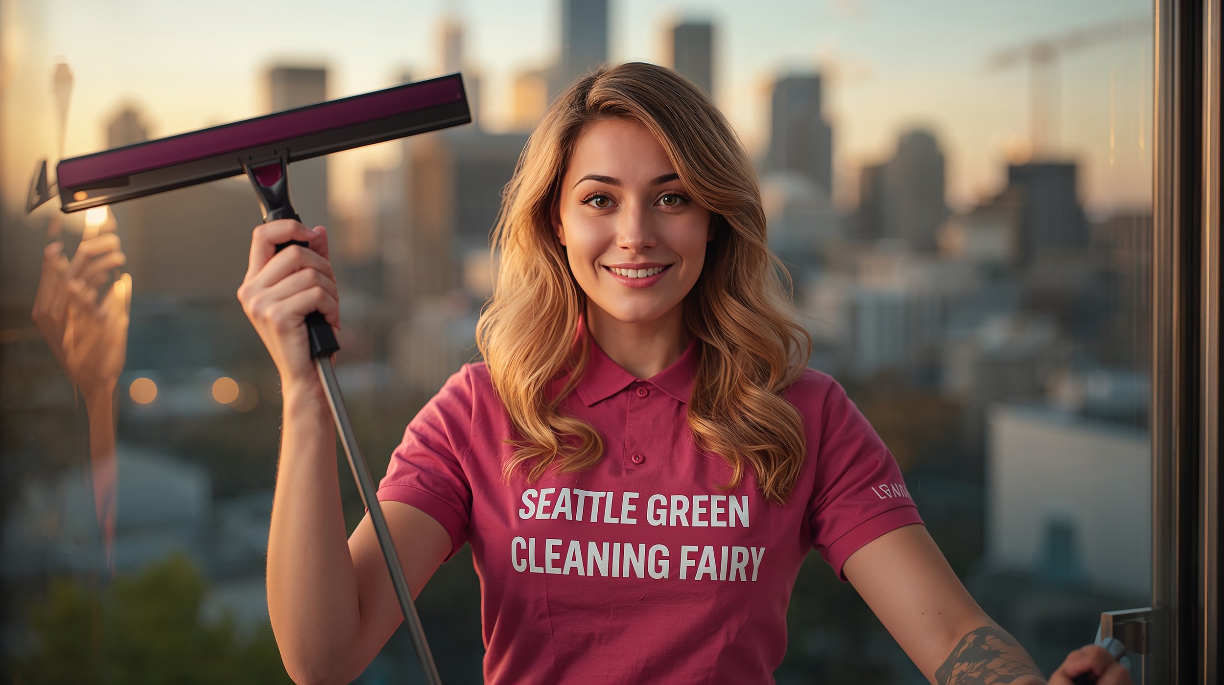 Bubbly cleaning service in Seattle performing professional residential window cleaning