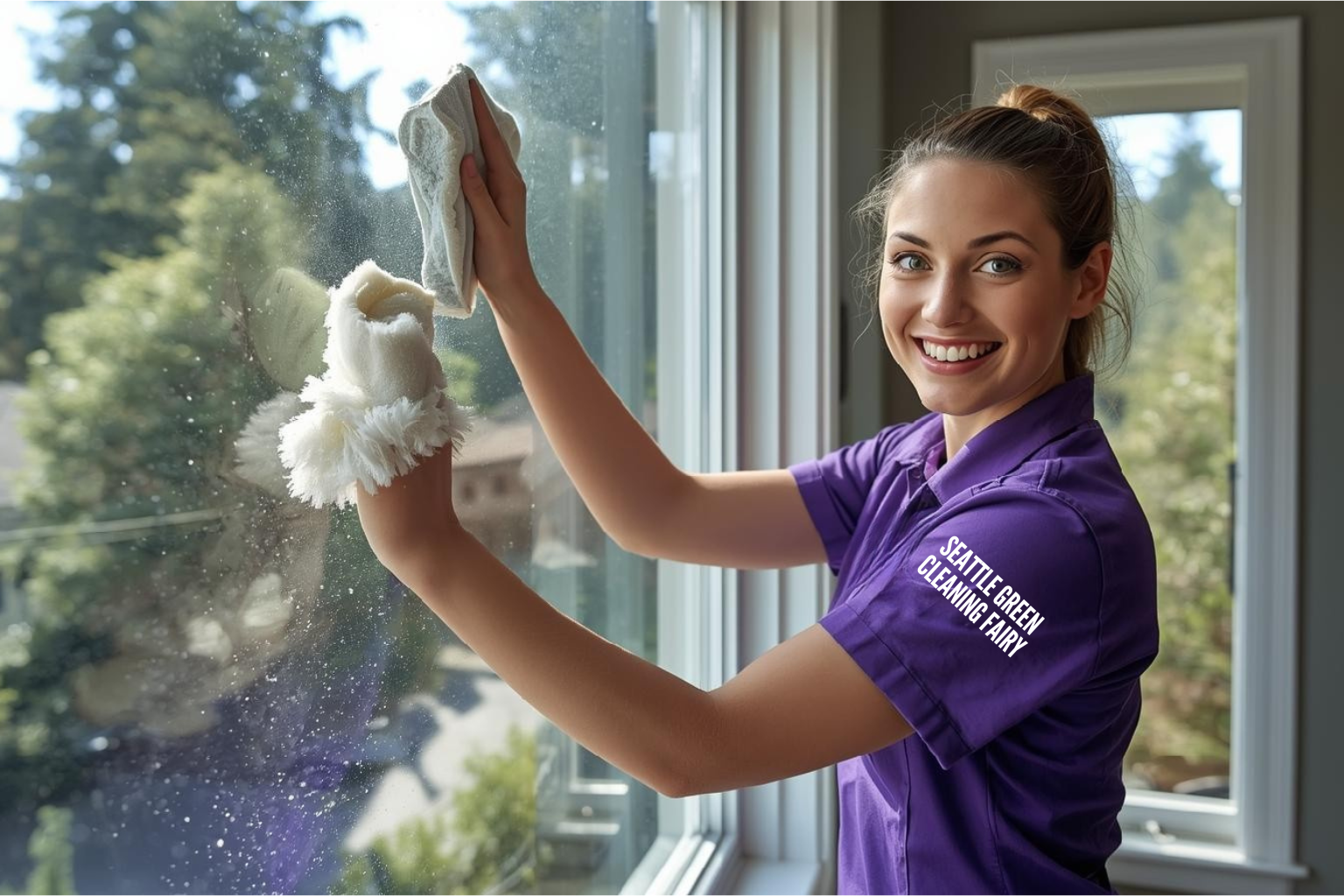 Seattle Green Cleaning Fairy cleaning large windows in Sand Point Seattle