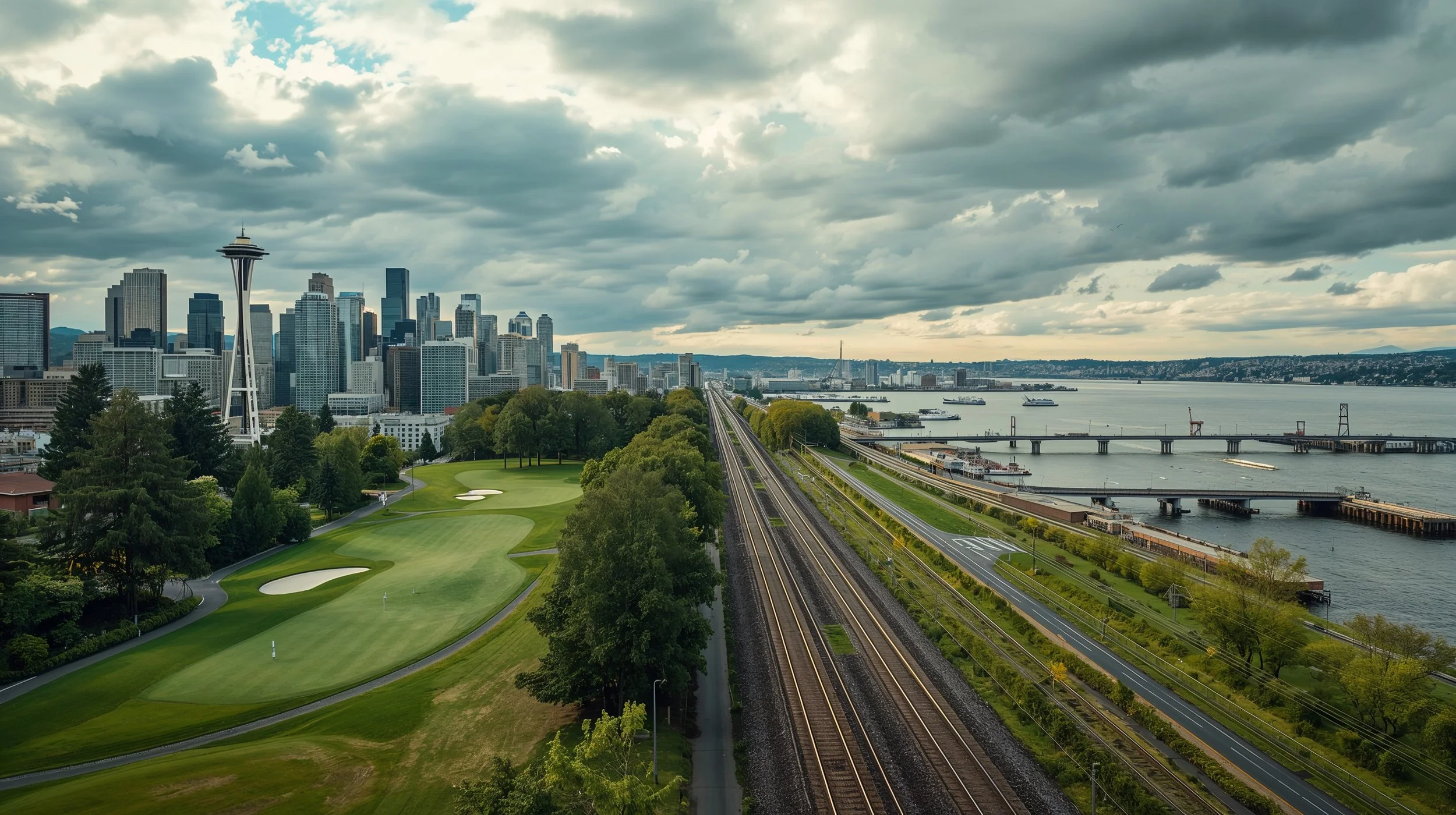Interbay Seattle with golf course and rail yard landscape