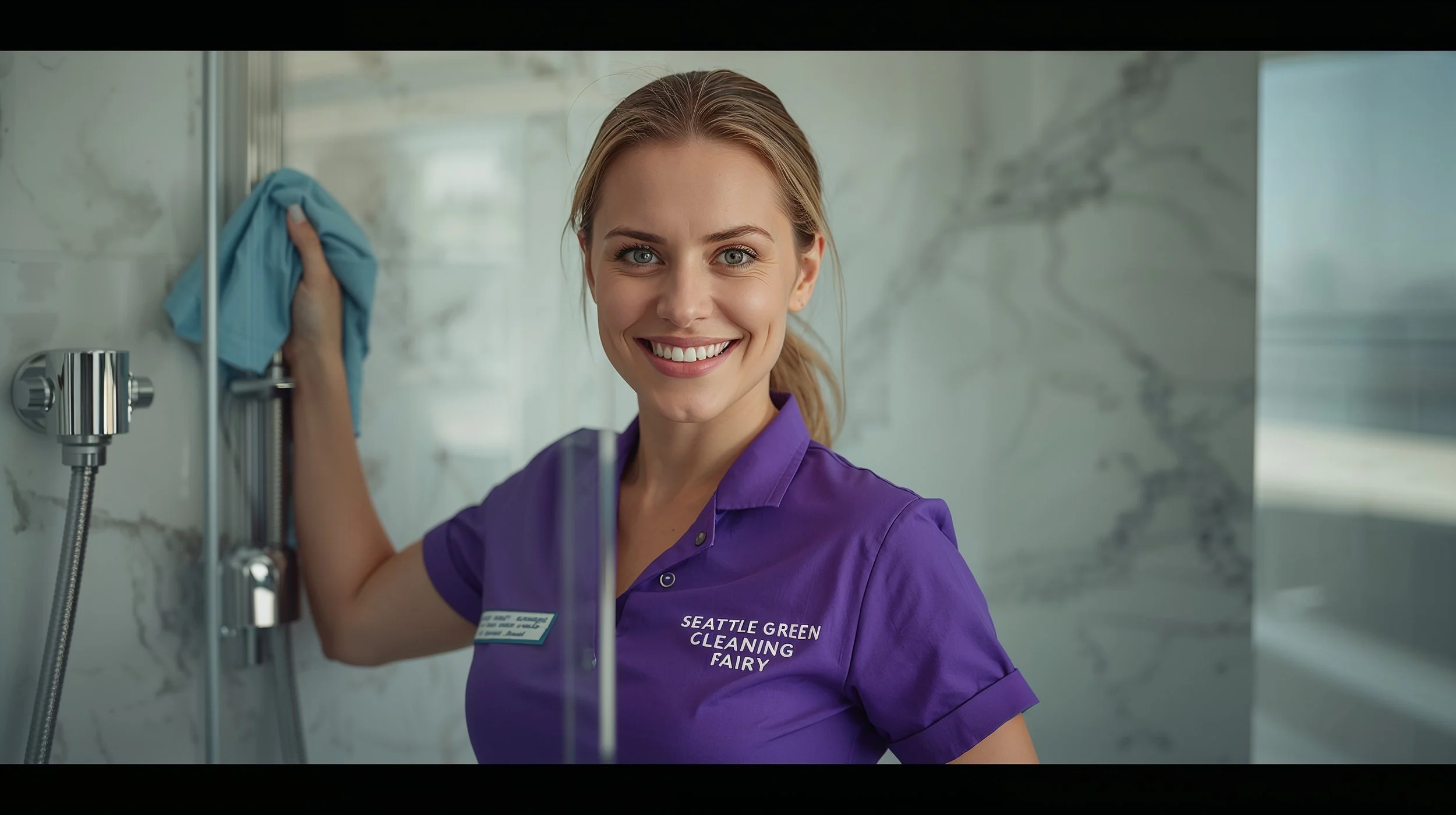 House cleaning service in Alki Seattle focusing on bathroom glass and tile