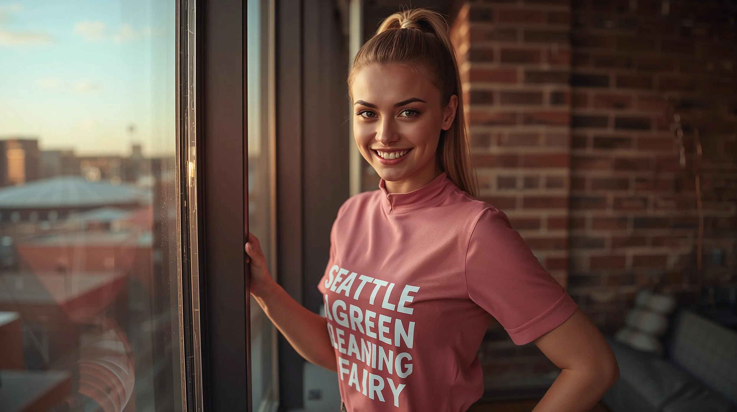 Expert window polishing in SoDo loft overlooking stadium – Seattle Green Cleaning Fairy Industrial District