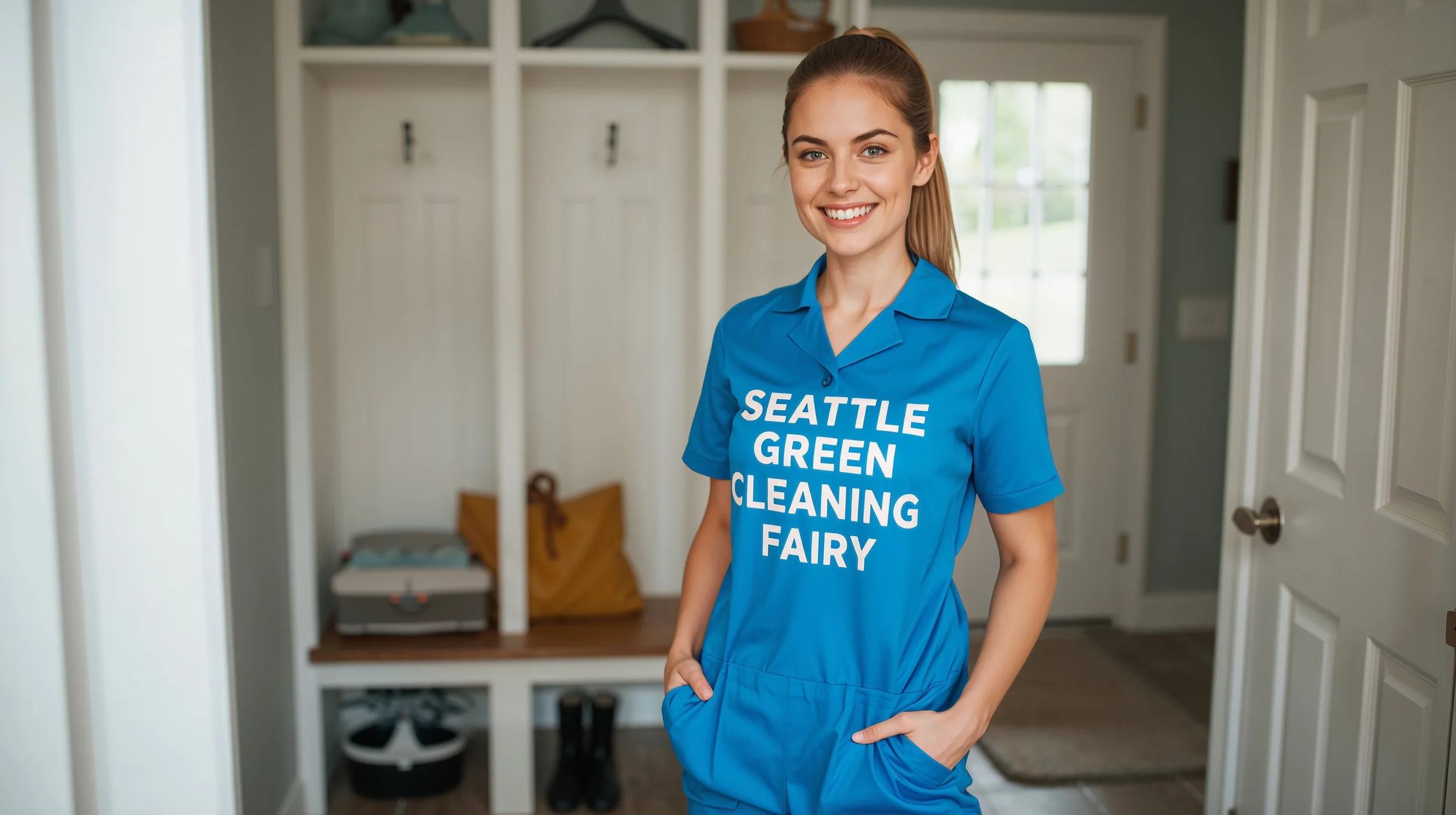 Seattle Green Cleaning Fairy cleaning a mudroom floor in North Bend Washington