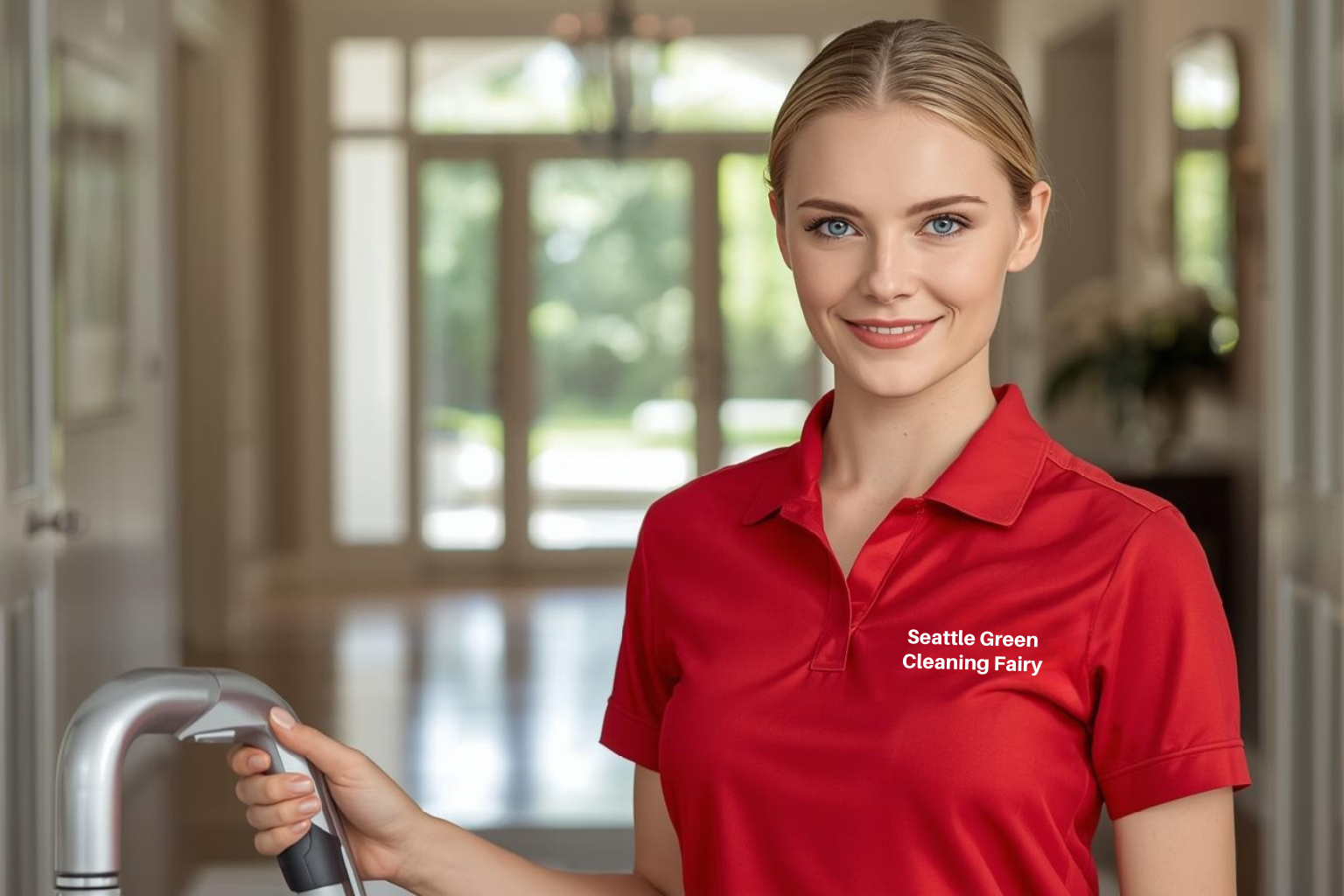 Seattle Green Cleaning Fairy vacuuming a Montlake Seattle home entryway