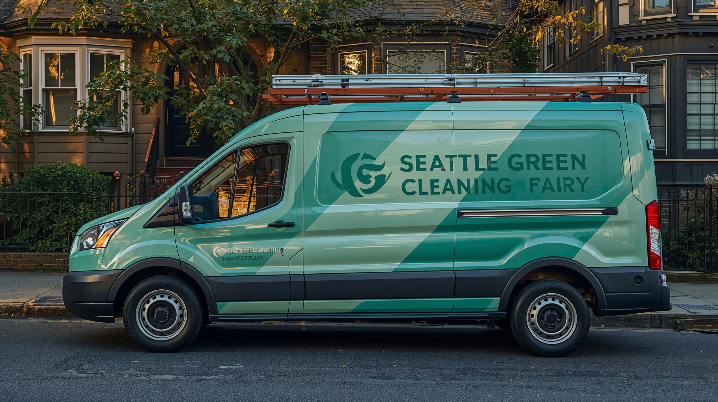 Seattle Green Cleaning Fairy branded service vehicle in Broadview Seattle neighborhood.