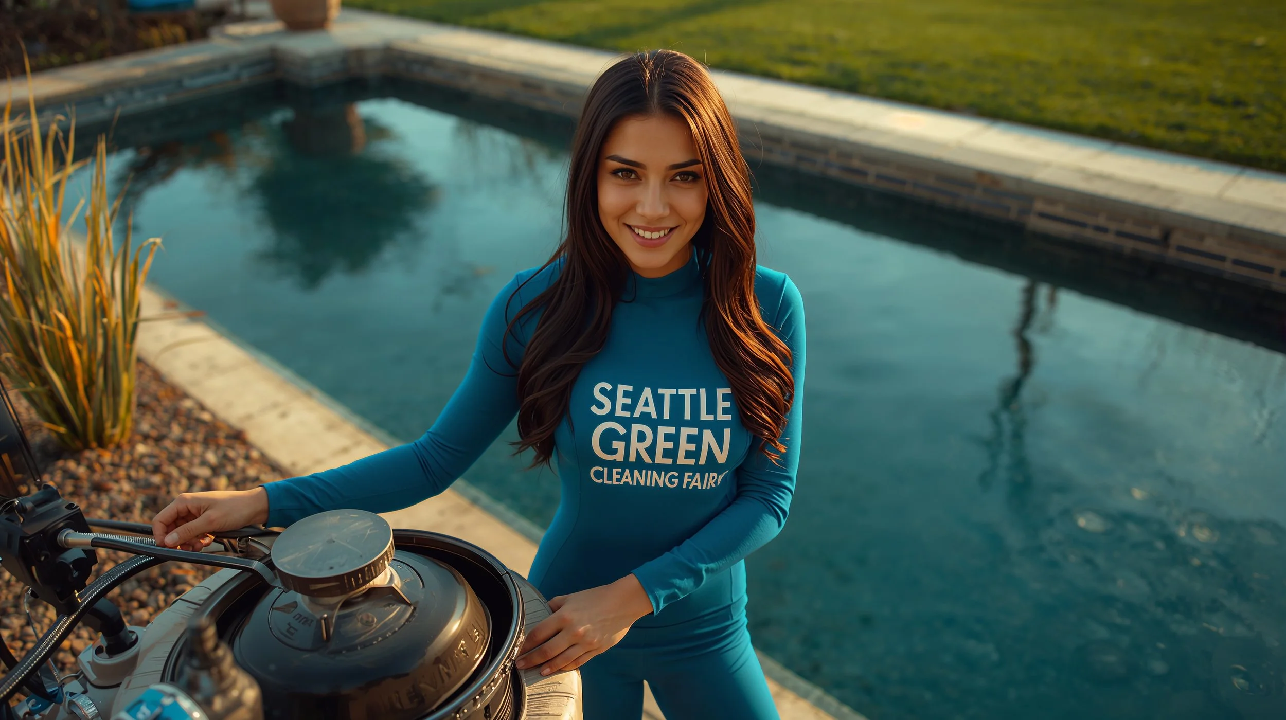 Professional pond filtration system maintenance service in Seattle luxury backyard.