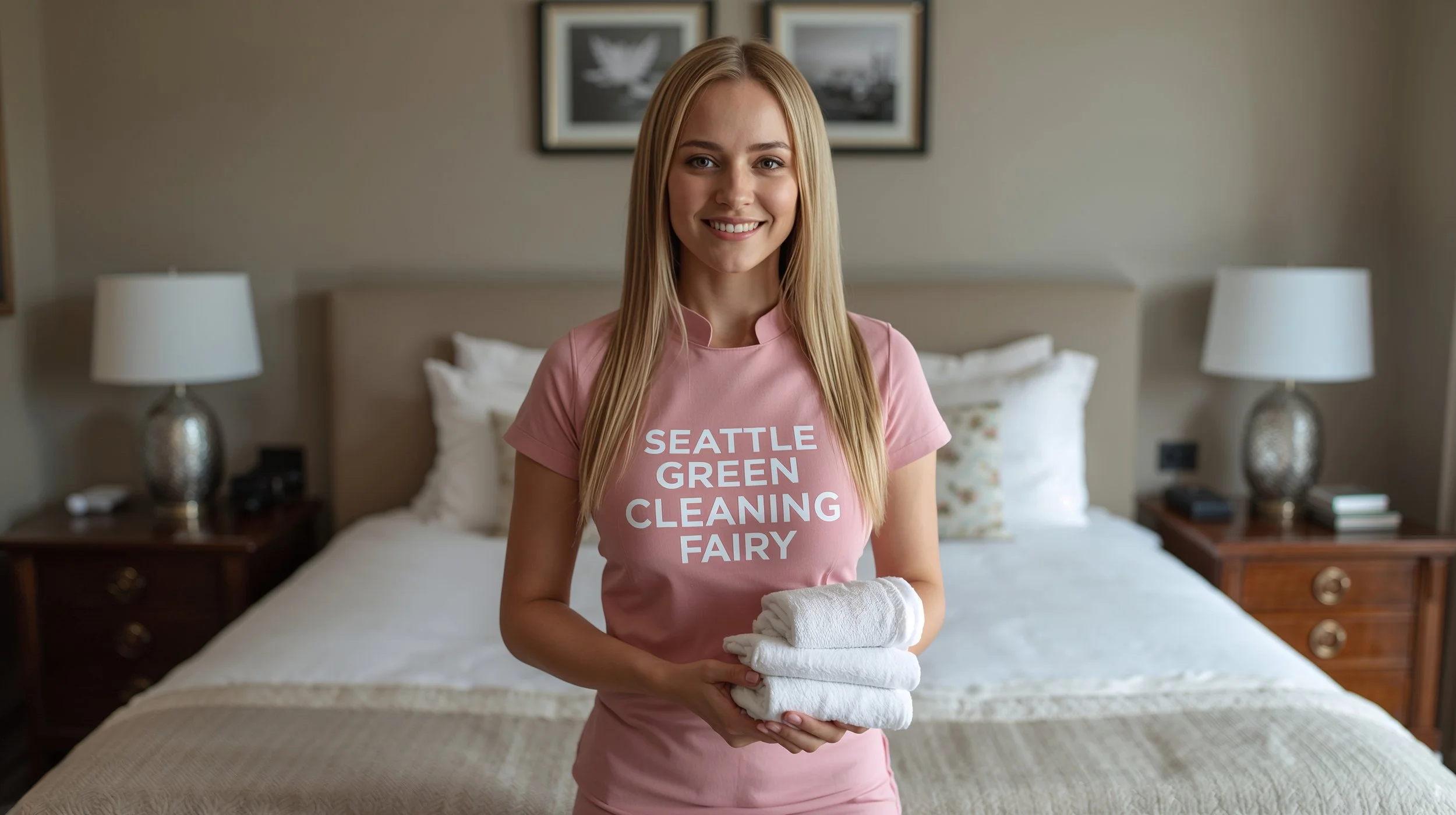 Professional Airbnb bedroom cleaning service in Seattle with luxury hotel-style finish by Seattle Green Cleaning Fairy