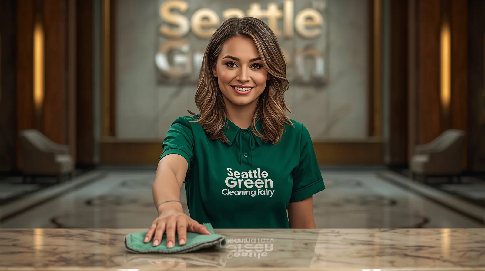 Reception desk cleaning in Seattle commercial building