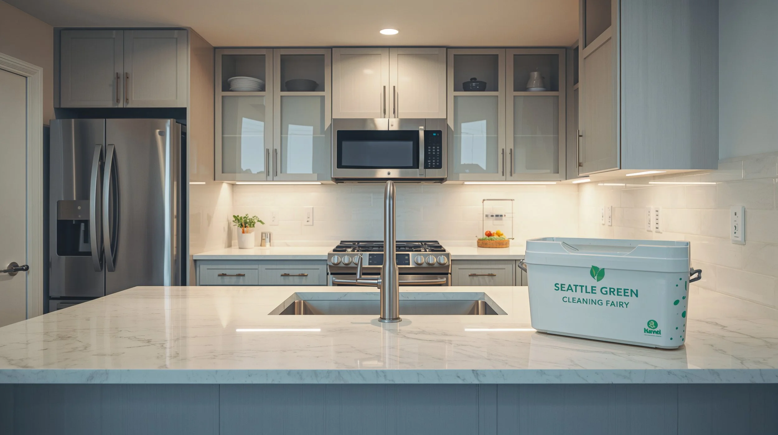 Freshly cleaned empty apartment kitchen in Seattle prepared for move out service