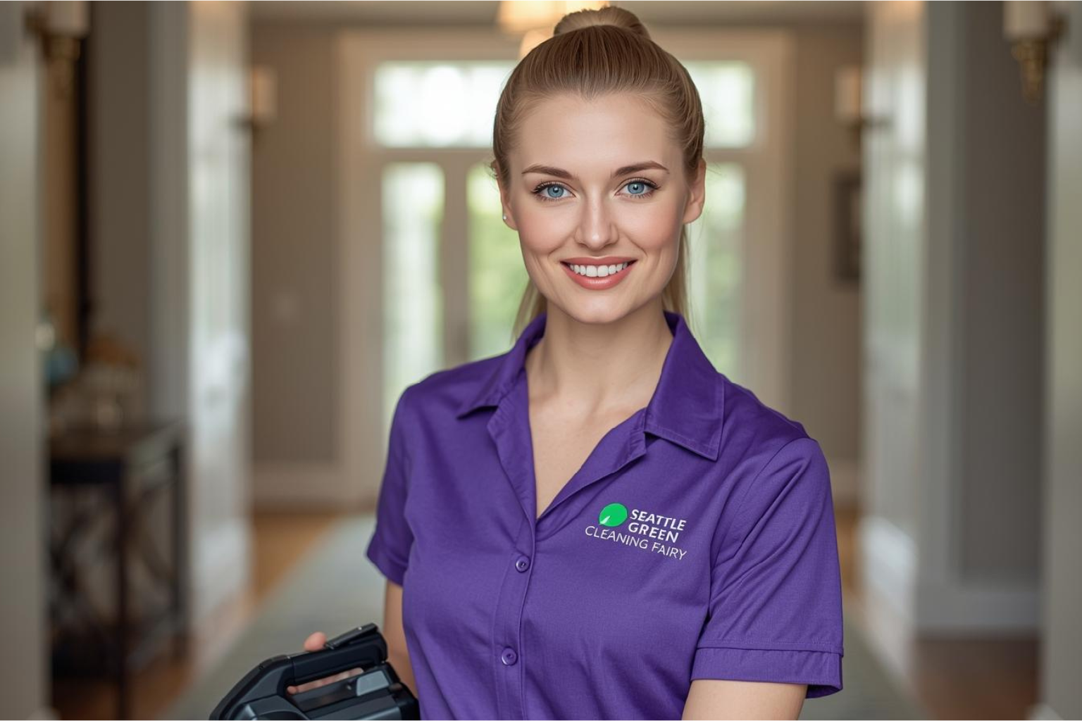 Seattle Green Cleaning Fairy vacuuming a North Admiral Seattle home entryway