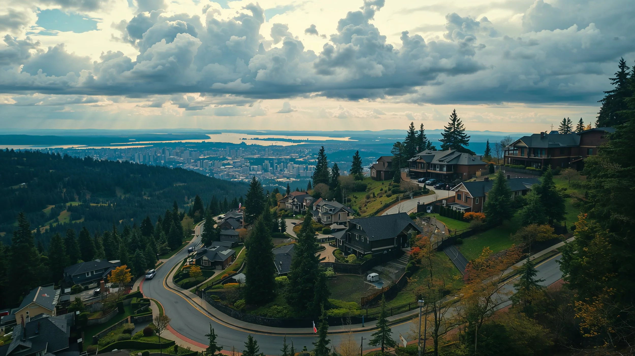 Clyde Hill Washington homes overlooking Bellevue skyline and Lake Washington
