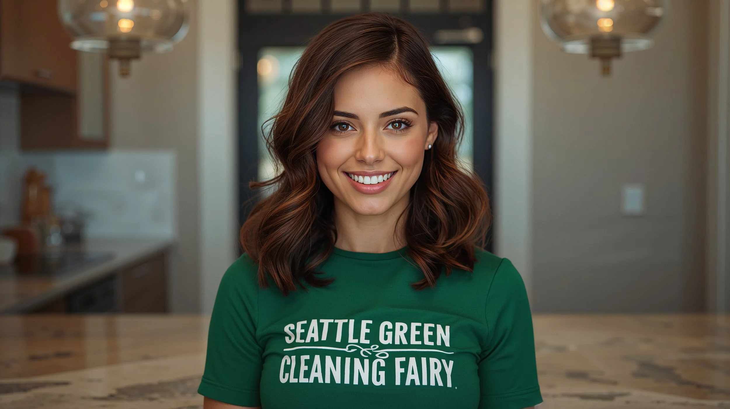 Smiling professional cleaning bathroom drain in Seattle home