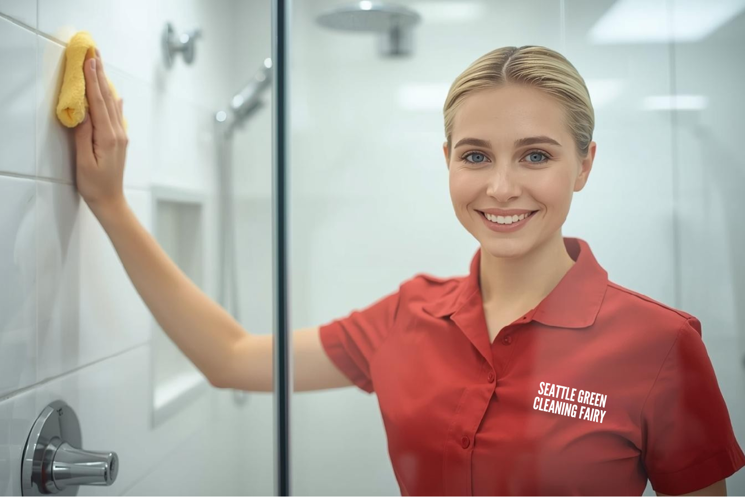 Seattle Green Cleaning Fairy polishing a bathroom in Portage Bay Seattle