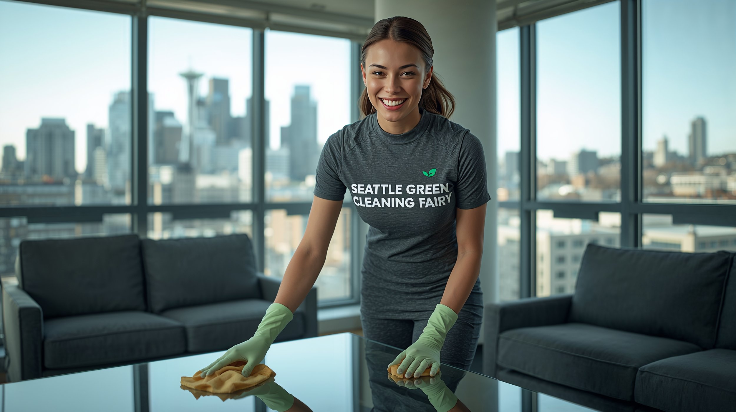 Professional house cleaning service in Downtown Seattle featuring Seattle Green Cleaning Fairy cleaner in luxury condo