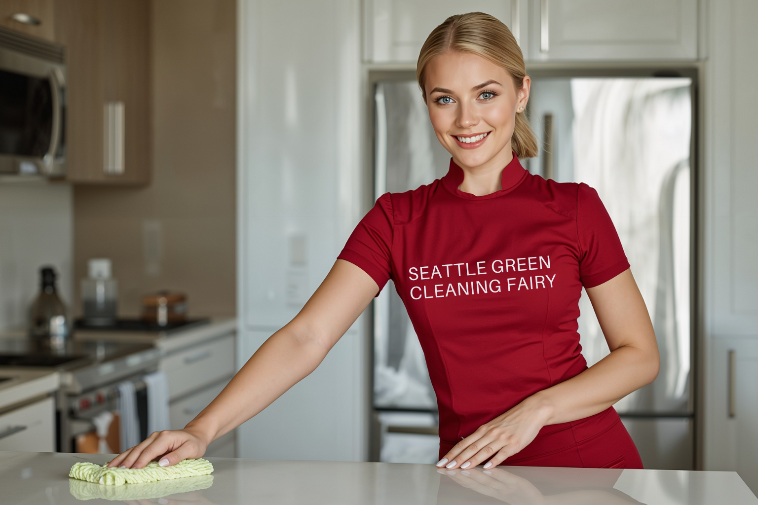 Professional house cleaning service in Fremont Seattle performed by Seattle Green Cleaning Fairy technician in branded uniform