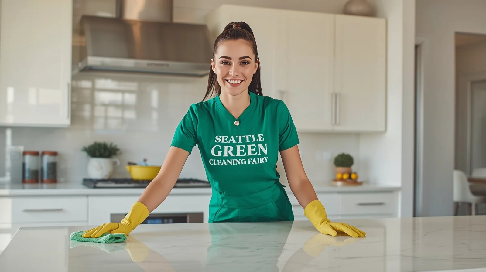 Seattle Green Cleaning Fairy cleaning kitchen island in Tukwila Washington home