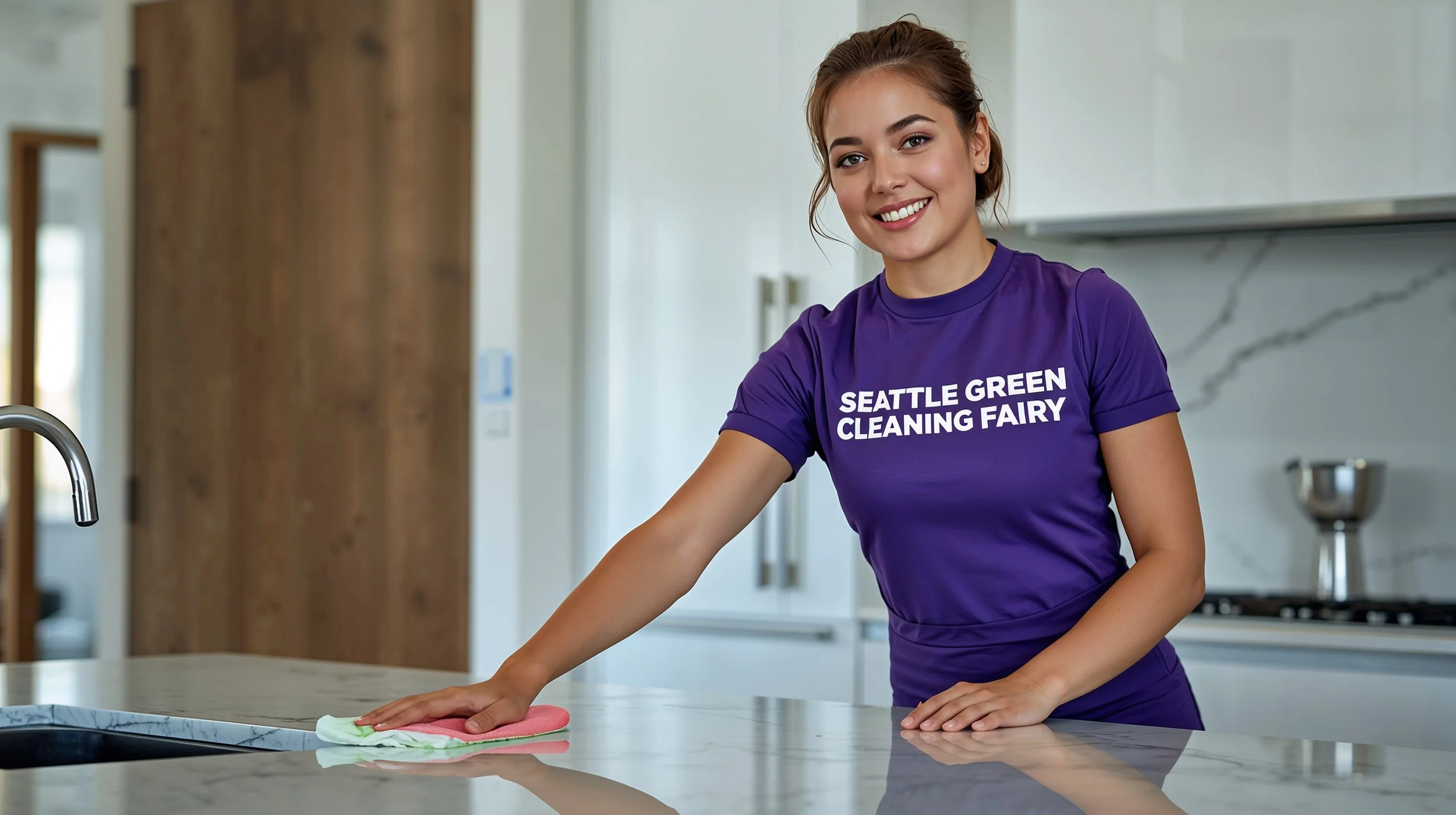 Kitchen island cleaning service in Alki Point Seattle home
