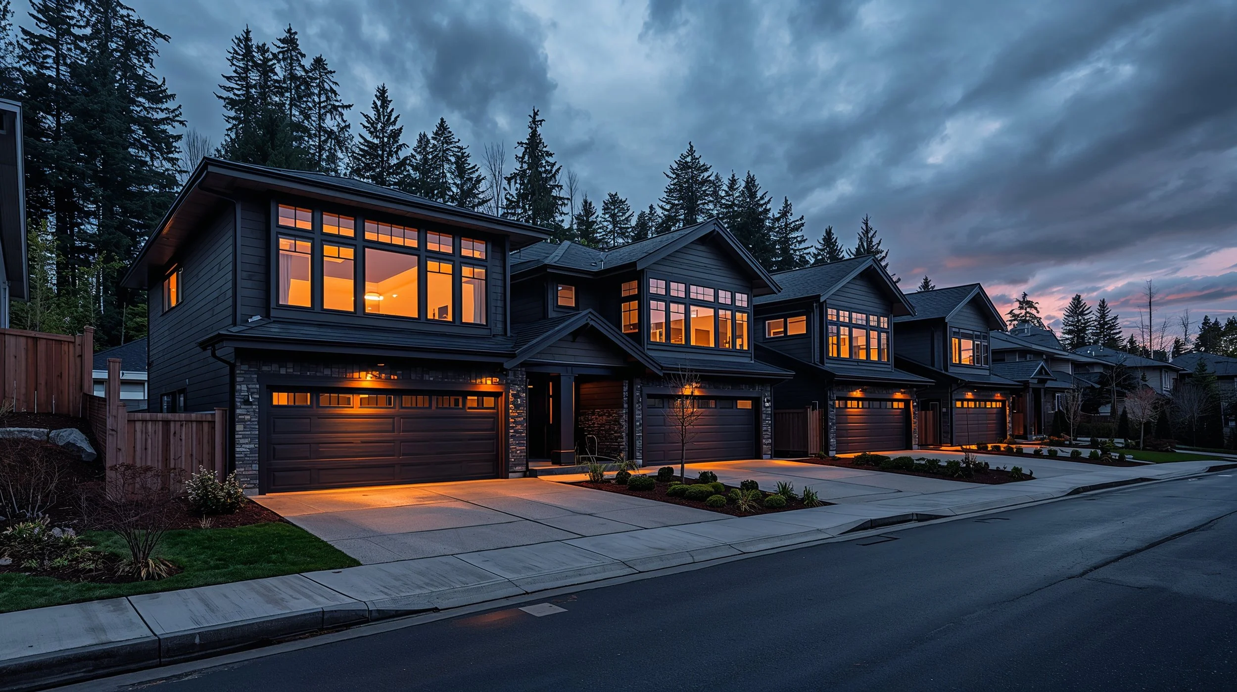 Modern Seattle suburbs homes with clean design and trees