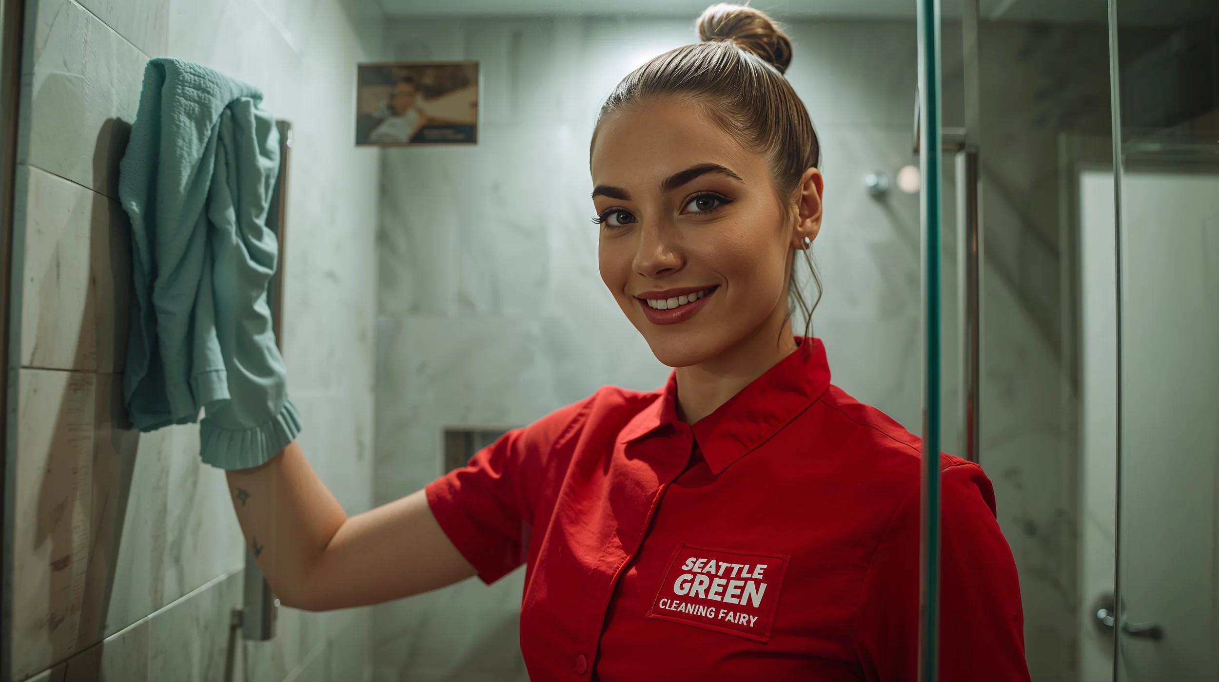 Expert bathroom cleaning service in Seattle restoring clarity to a frameless glass shower