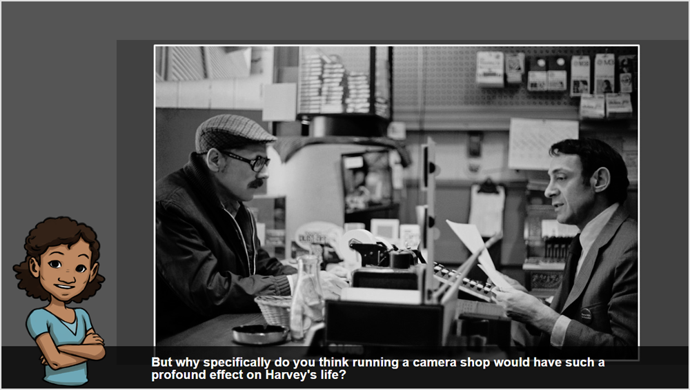 In this part of the episode, students investigate photographs of Harvey Milk at work to understand the path of his life.
