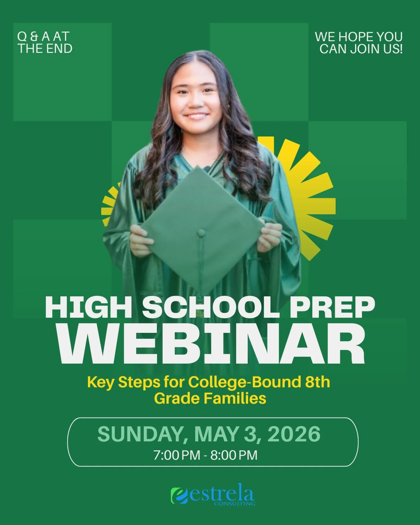 🚨ATTENTION 8TH GRADE FAMILIES🚨

The transition to high school is an exciting time, and the choices your student makes early on can have a lasting impact on their college options. 

We&rsquo;ll discuss:
⭐️ Key factors that shape the college search p