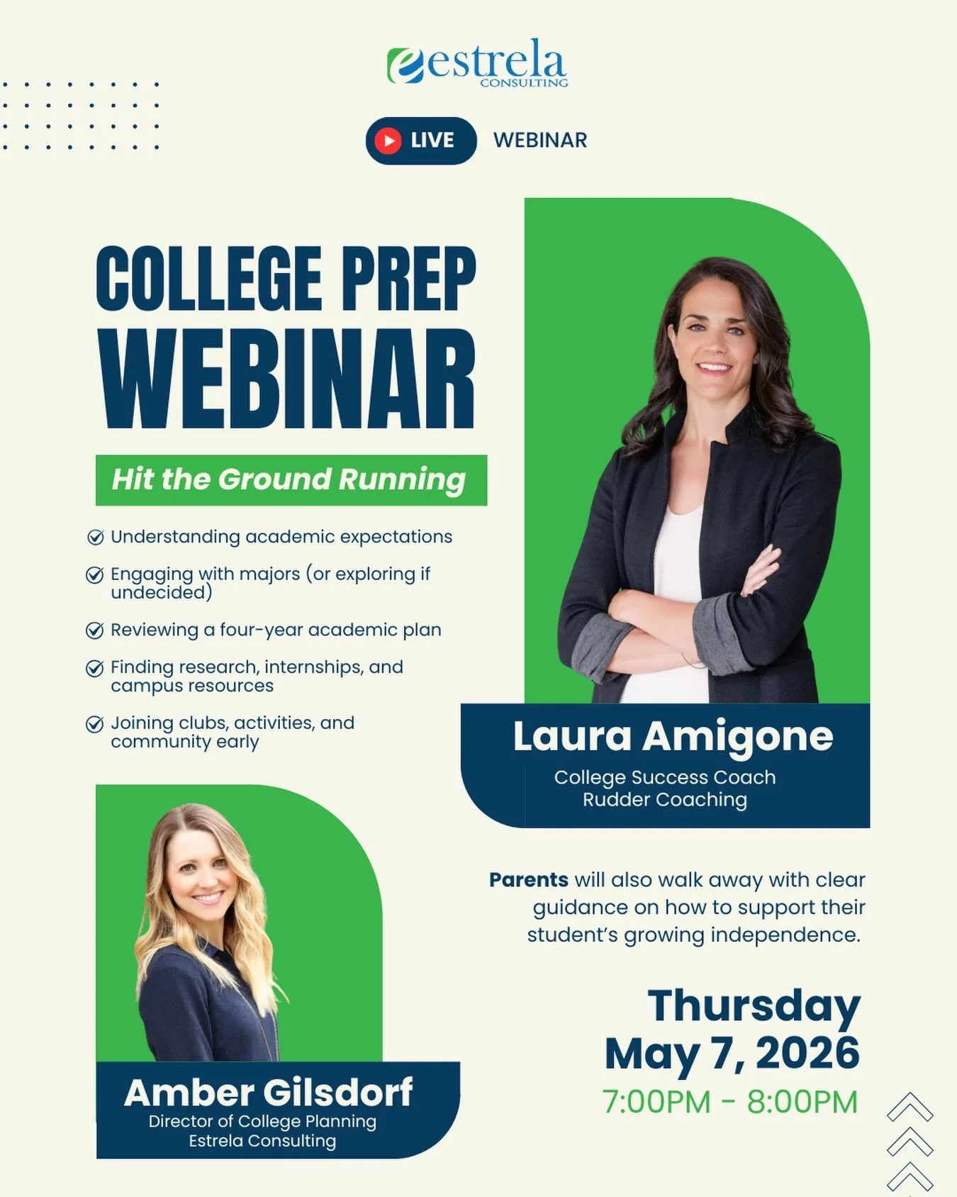 Graduating seniors: college starts before move-in day

Join us 🚨TONIGHT🚨 for practical tips on building the habits, skills, and confidence to hit the ground running freshman year

⬇️ Register now ⬇️
https://www.estrelaconsulting.com/events/webinar-