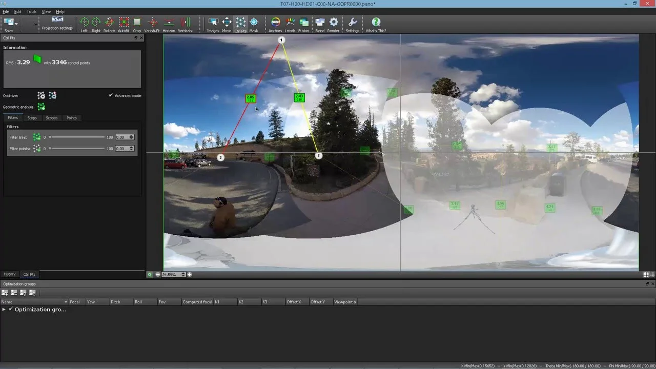 Screenshot of the stitching process