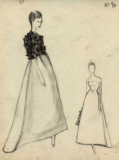 Fashion sketch of a Cristobal Balenciaga suit, by Marcel Fromenti