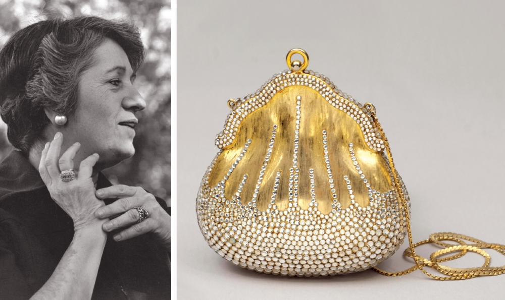Judith Leiber and the Chatelaine, the first crystal minaudiere she ever designed.