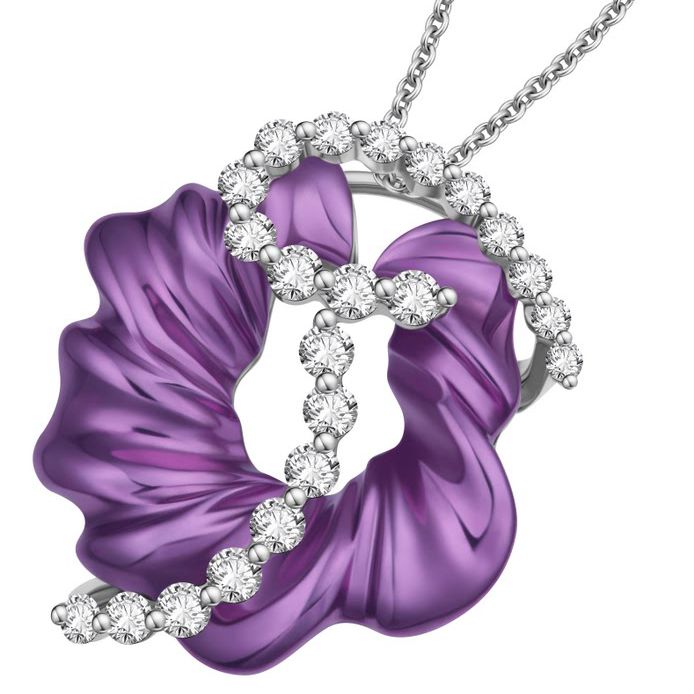 14K White Gold Purple Sapphire Art Deco Inspired Pendant