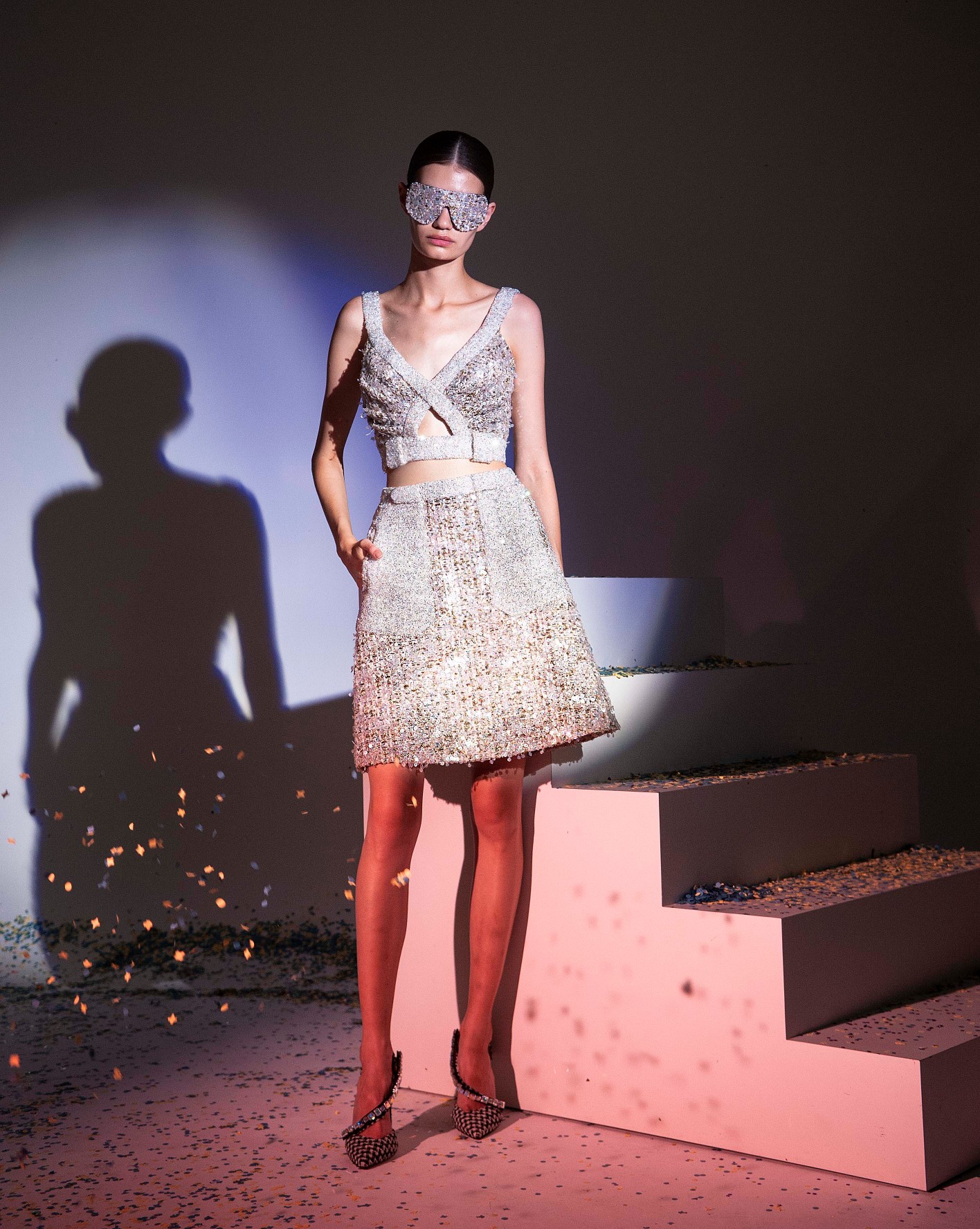 FW19-3 Iridescent Sequins Tweed Short Dress With Highlighted Swarovski Pockets And Neckline And Tweed Sunglasses .jpg