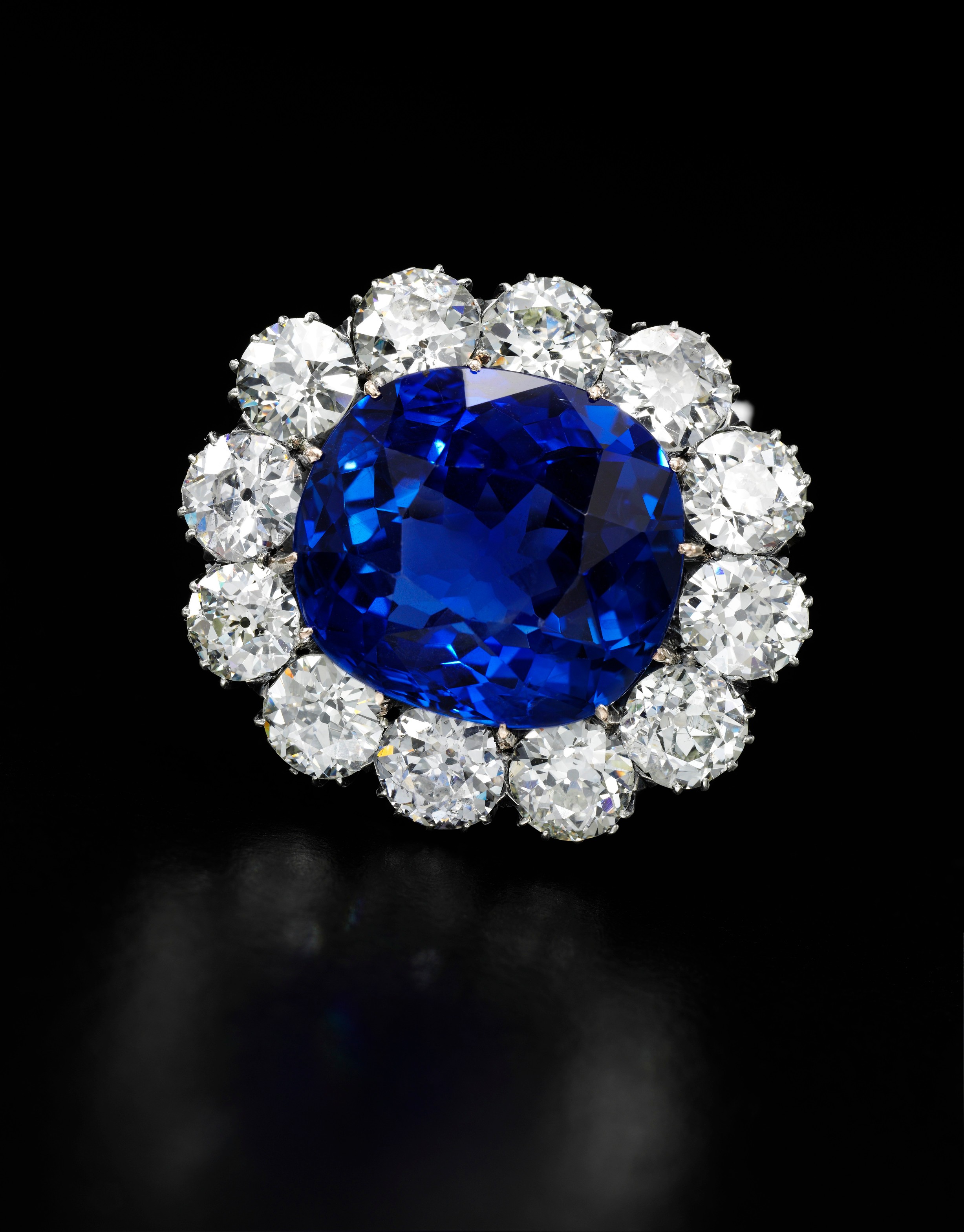 Impressive sapphire and diamond brooch -  on black -Royal Jewels from the Bourbon Parma Family - Sotheby's 14 November 2018.jpg
