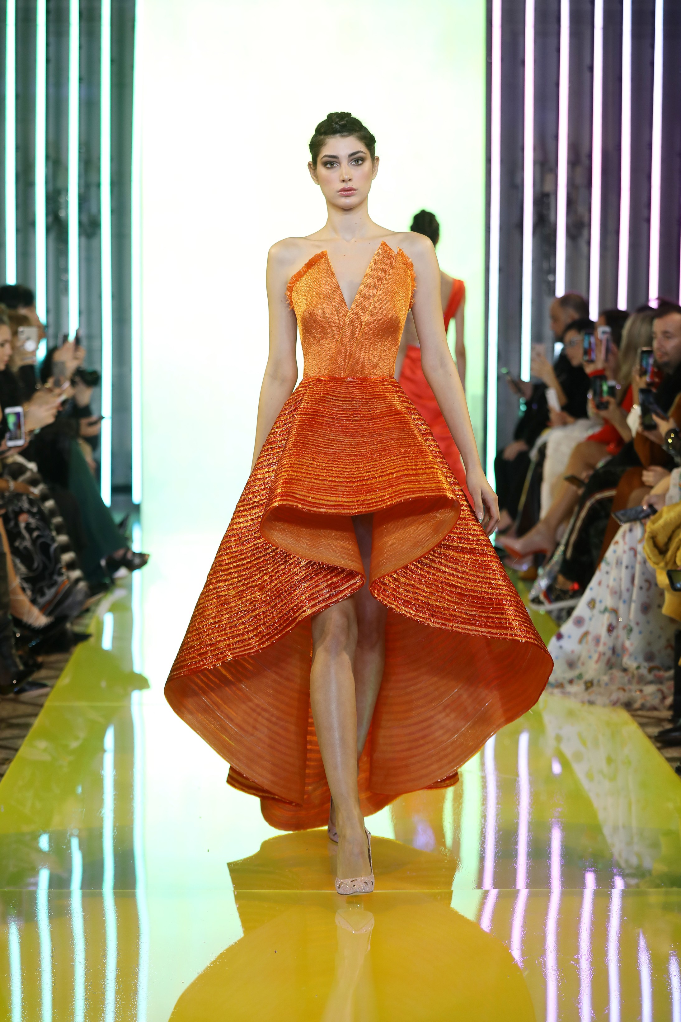 SS19-13 Orange Strapless Gown Featuring A Bodice Embellished With Raffia And A Voluminous Skirt Hand Appliquéd With PVC And Raffia.jpg