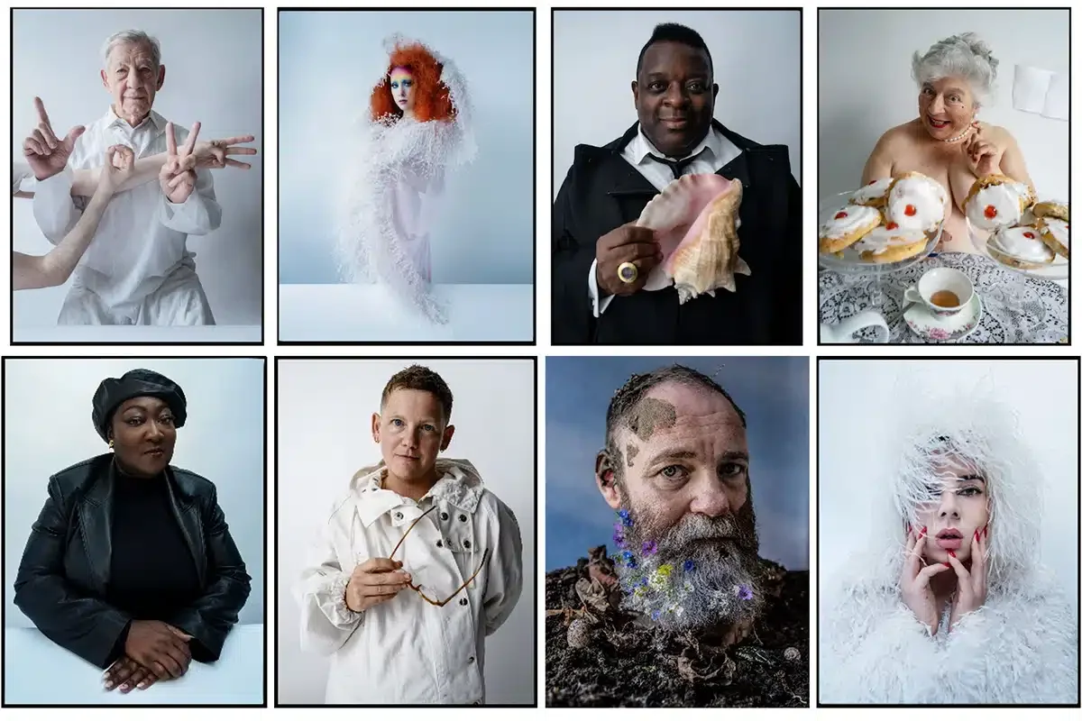 -R: Ian McKellen, Love, London, 2023;  Chappell Roan, Fashion: Chanel Haute Couture, New York City, 2025; Isaac Julien and Queen Conch Shell, London, 2023; Miriam Margolyes, Clapham Cream Teas, London, 2023