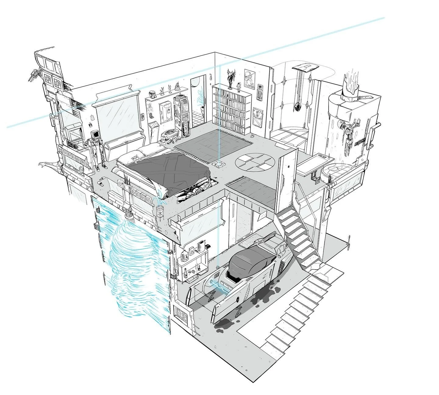 Hey all!! To say I learned a ton this past quarter would be a massive understatement!
I&rsquo;m excited to share a project I worked recently from my Anatomy and Perspective class. It&rsquo;s an environment that may or may not make its way to the comi