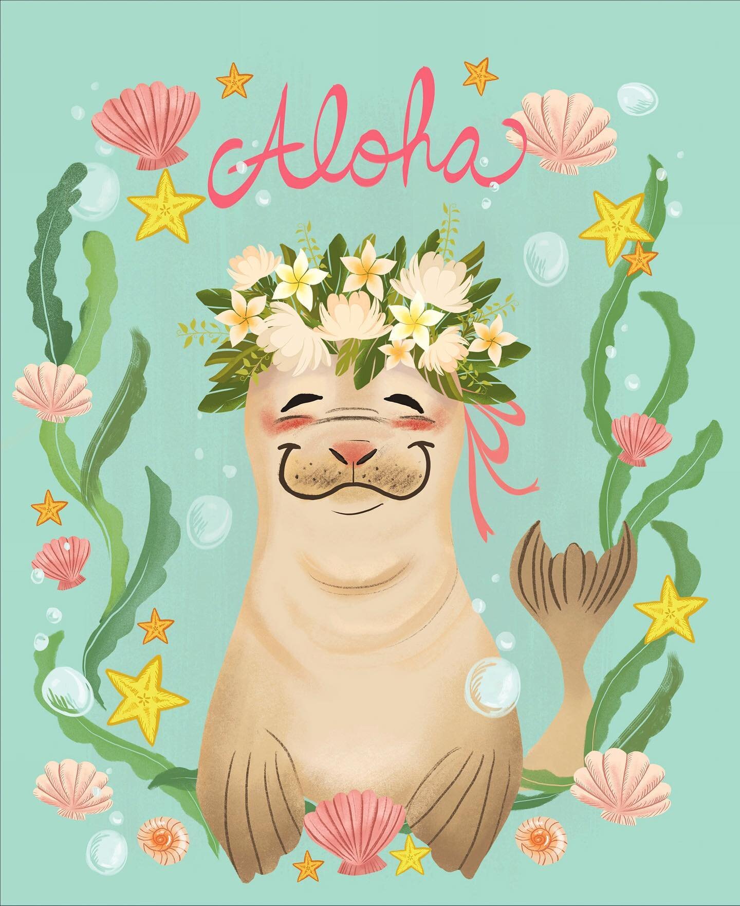 Aloha☺️💛 This monk seal pup is one of my latest characters to be featured on Great Lines Hawaii&rsquo;s gift bag! We worked on loads of new designs for Christmas as well and I can&rsquo;t wait to share those soon. Happy Aloha Friday! 🥥☀️#aloha #hak