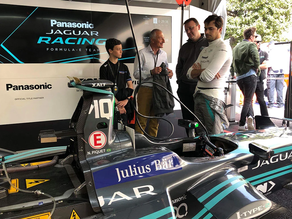 With Nelson Piquet Jr and the Jaguar Formula E Team
