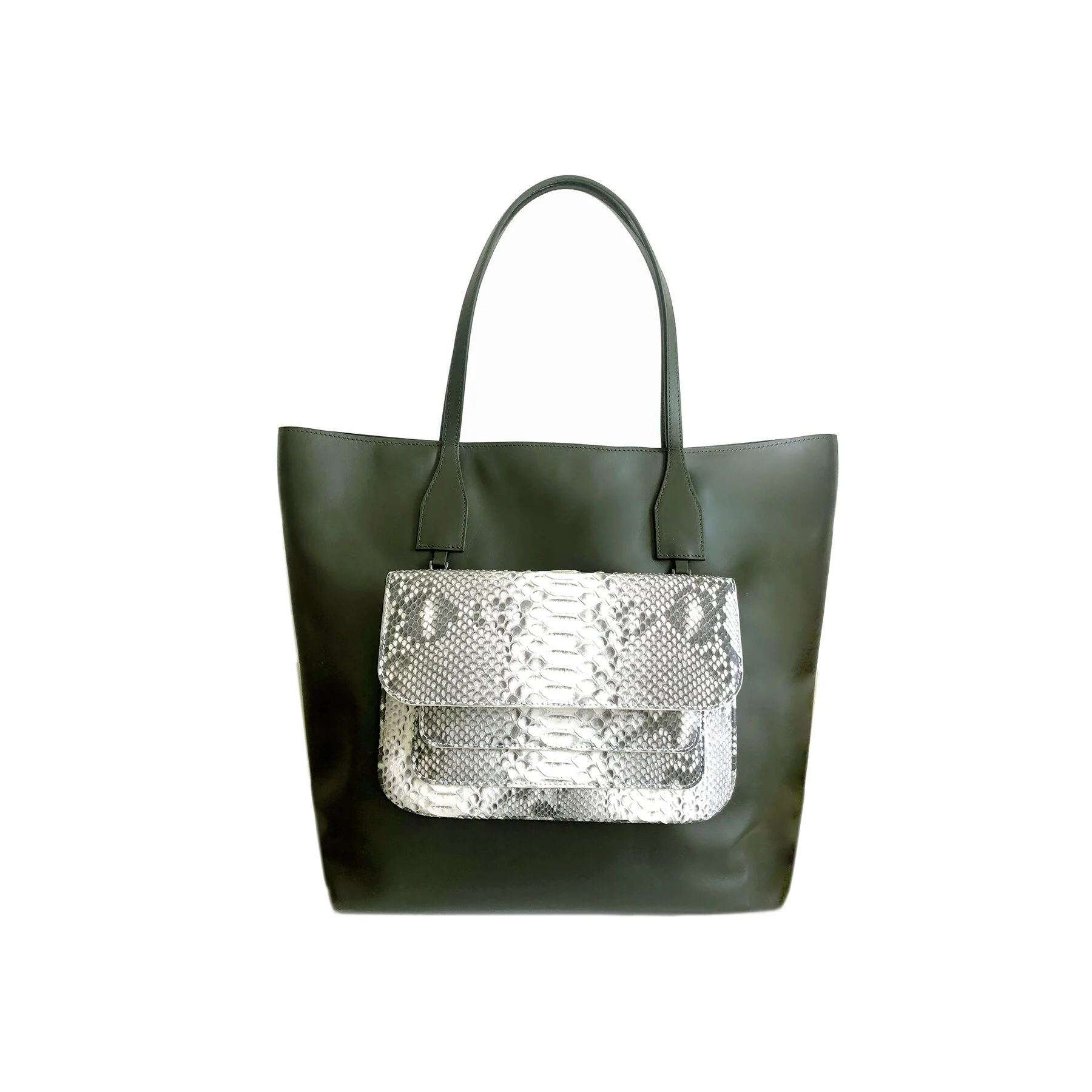 Calf &amp; Python Clutch Tote in Olive