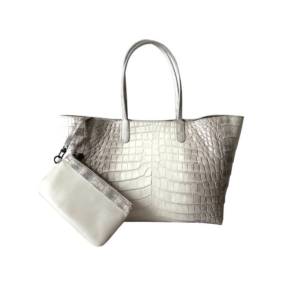 Luxury Genuine Crocodile Tote Bag/Handbag in Himalayan Natural White Colour  Crocodile Skin #CRW214H-WHI-30CM