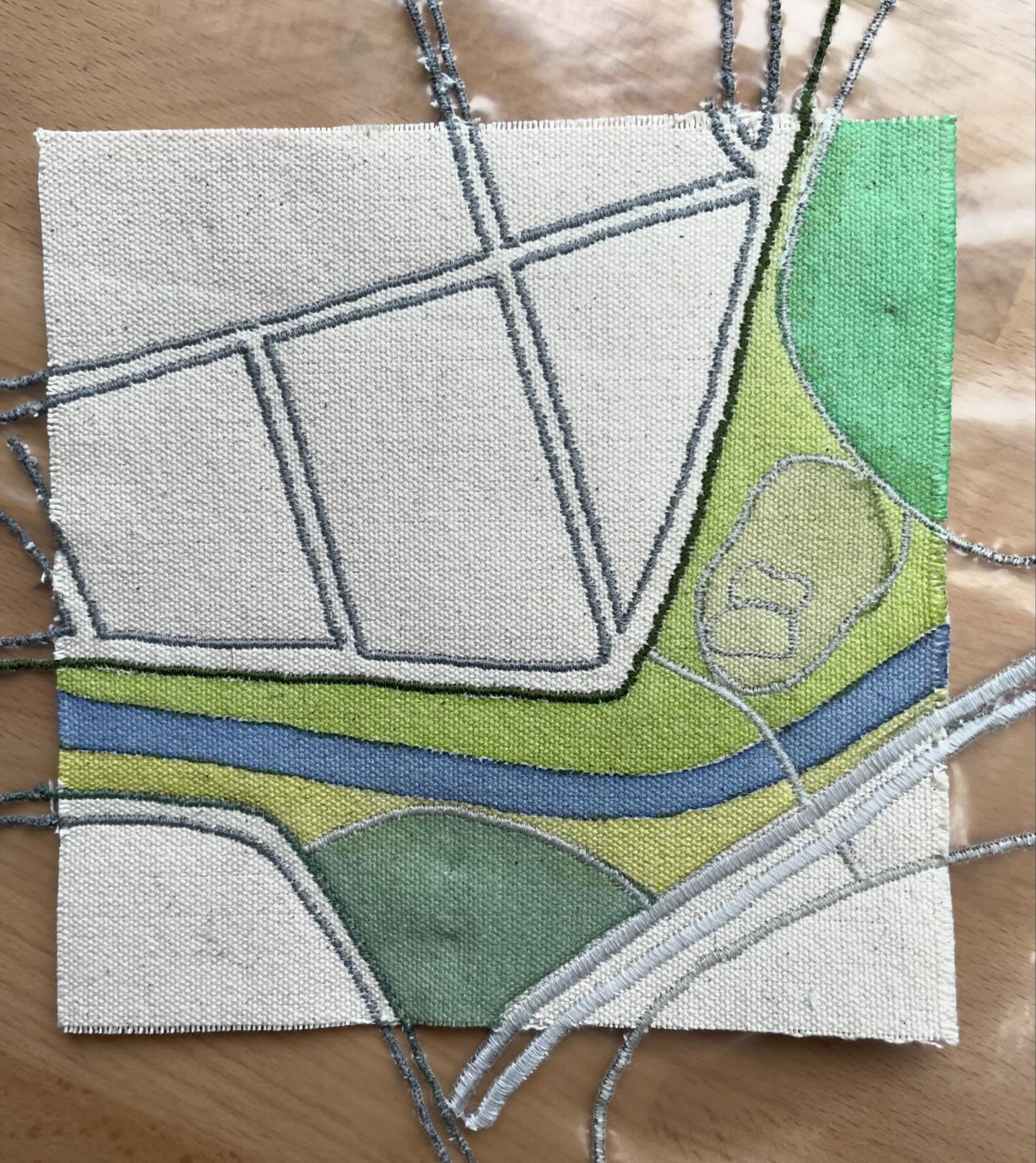 And this is how I do it. Lots of stages and processes, building up the map with stitched layers. This is a commission for a map of a neighbourhood in Sydney which is currently winging its way over to Australia.  #stitchedart #stitchedmap #textileart 