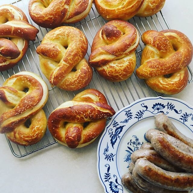 🥨 Being at home has given me more time to try fun, new recipes!  @altonbrown pretzels were awesome.  Homemade mustard was a total fail, but, thankfully, I found a bottle. 😄🥨
.
.
.
#homemade #momlife #baking #quarantinelife #kidapproved