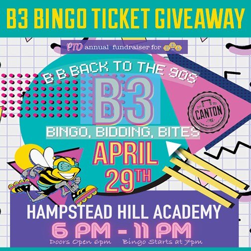 WIN TICKETS TO B3 BINGO!! 
The Canton Community Association is giving away 2 pairs of tickets to the Hampstead Hill Academy's annual B3 Bingo Fundraiser on Saturday, April 29.

To be eligible, signup as a new member or renew your current membership t