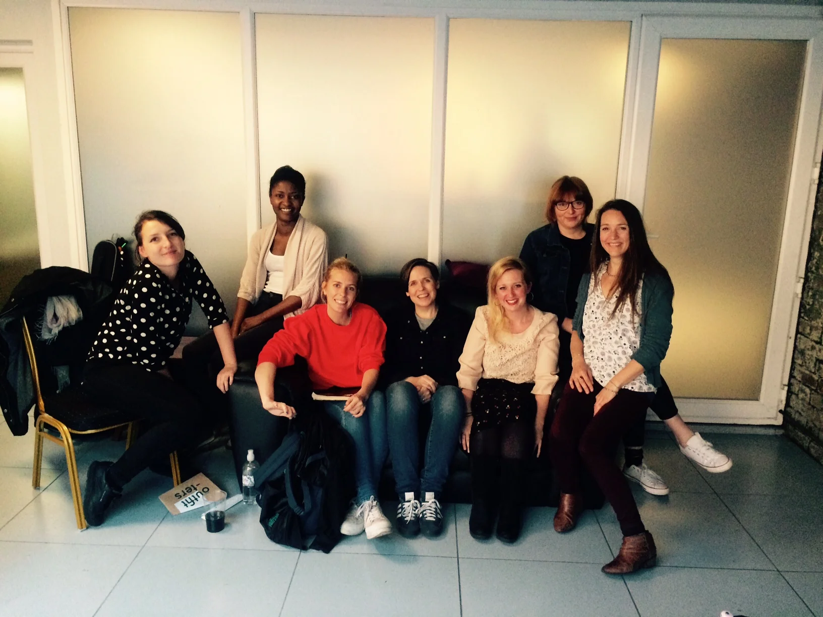 The team backstage: Francesca Perry, Josephine Oniyama, Sara Pascoe, Kate McCabe, Susannah Tresilian, Nina Gilligan and Nicky Young
