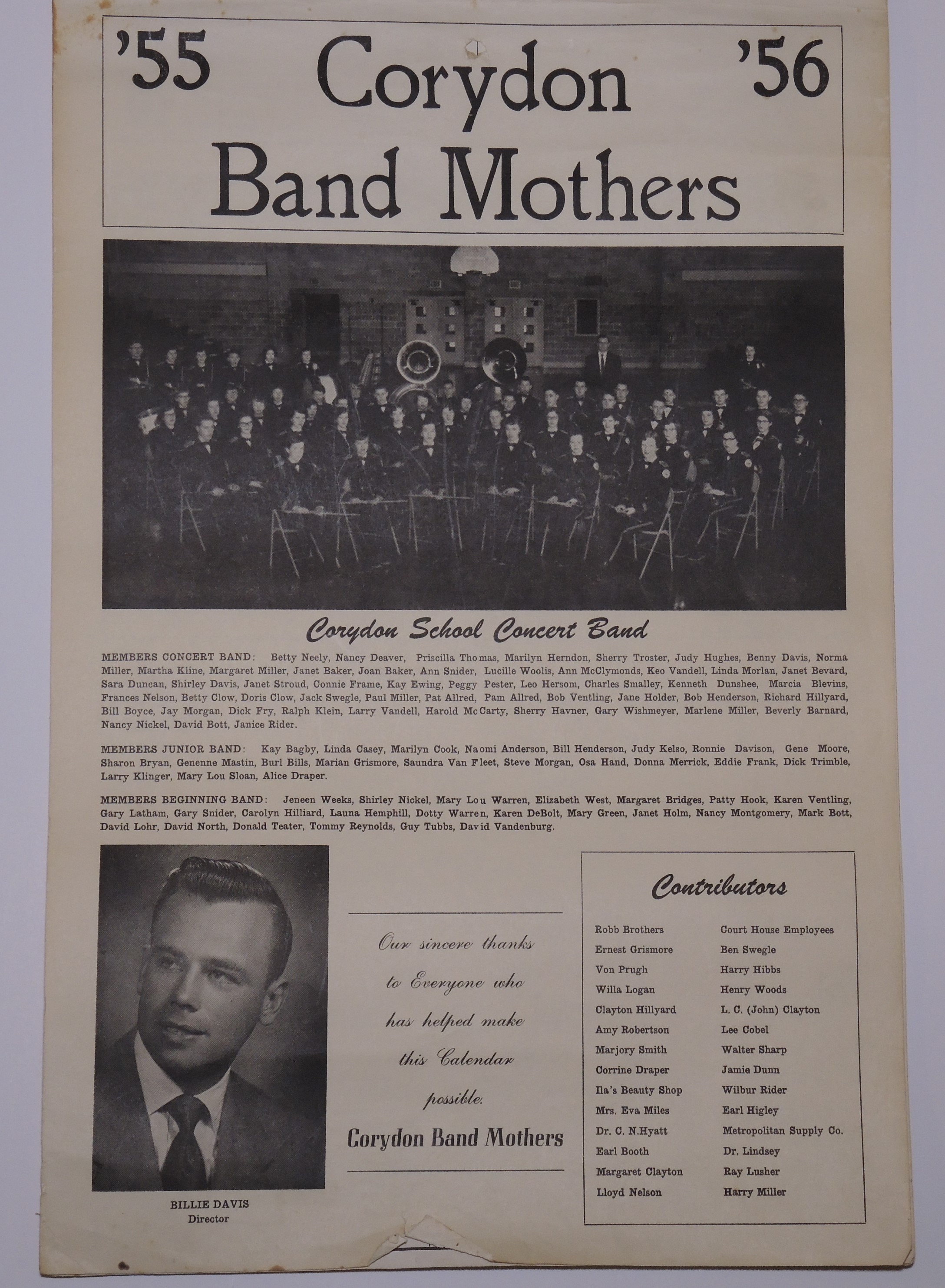 Corydon Iowa Band Calendar; 1955-1956 — D. R. Thatcher