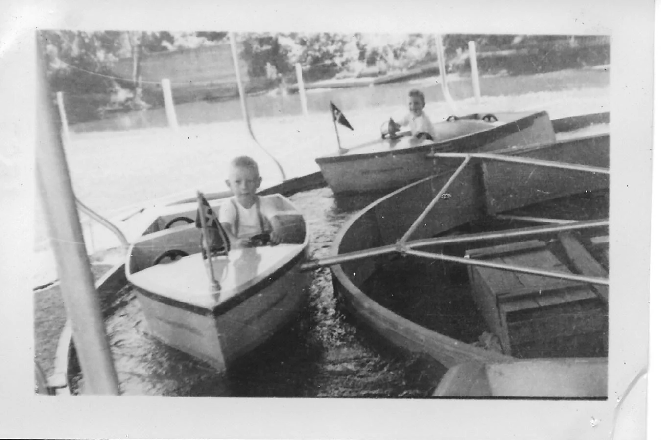 Riverview Park, Des Moines, Iowa, June 1952, Kids Boat Ride — D. R. Thatcher
