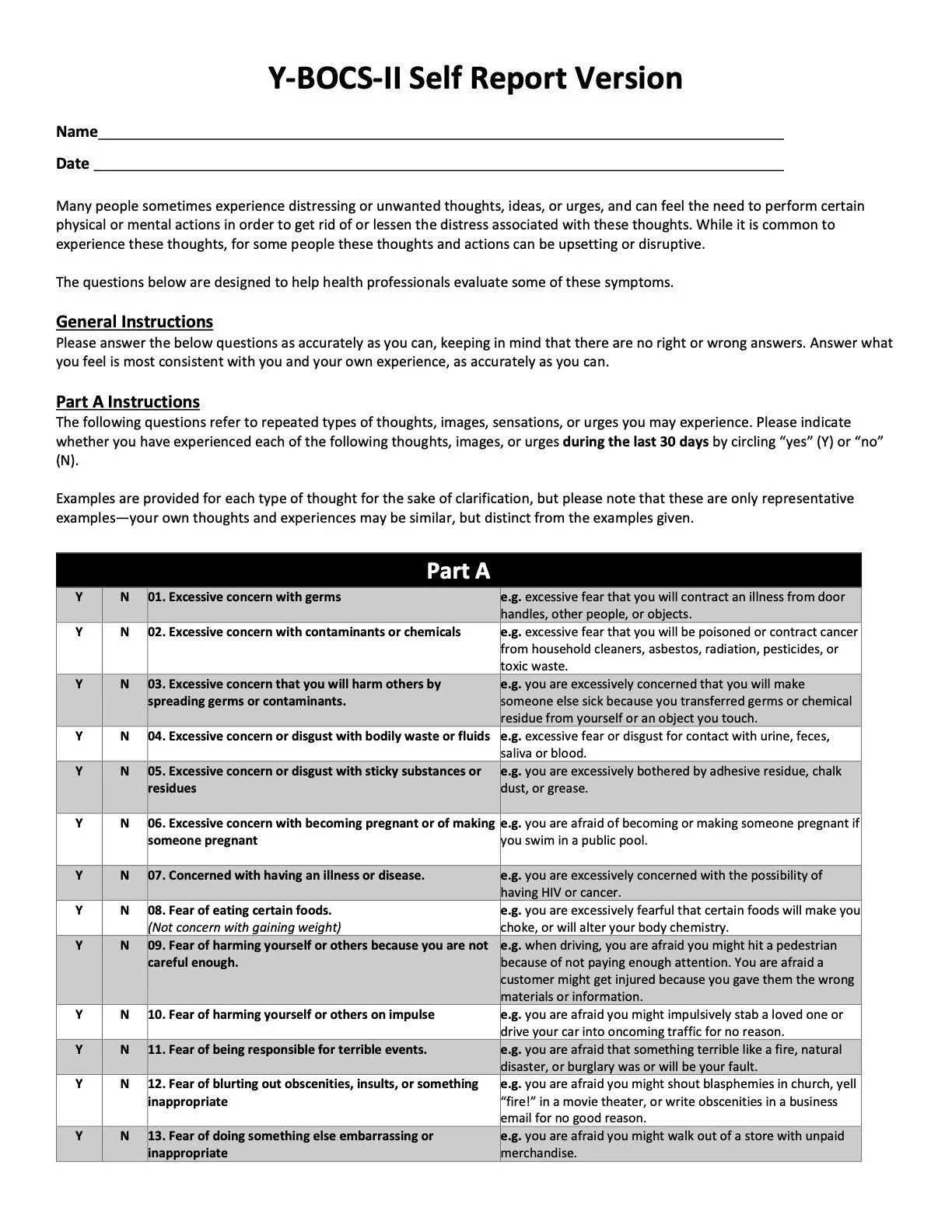 Y-BOCS-II Self Report Version