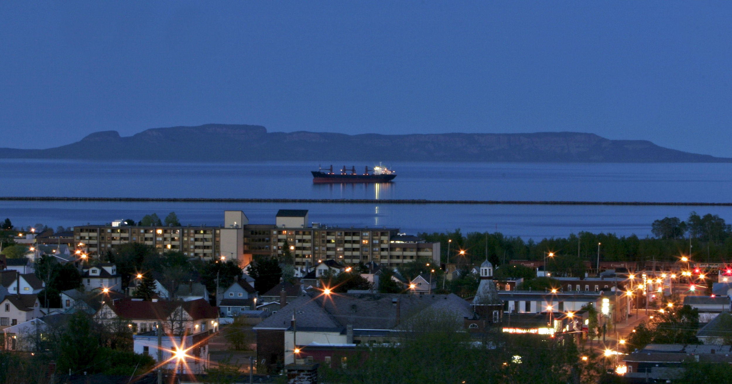 An evening view of our neighborhood in Thunder Bay and the Sleeping Giant.