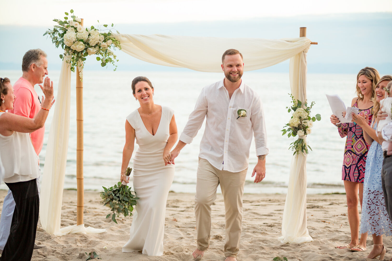 bride and groom at Santa Barbara beach wedding ceremony