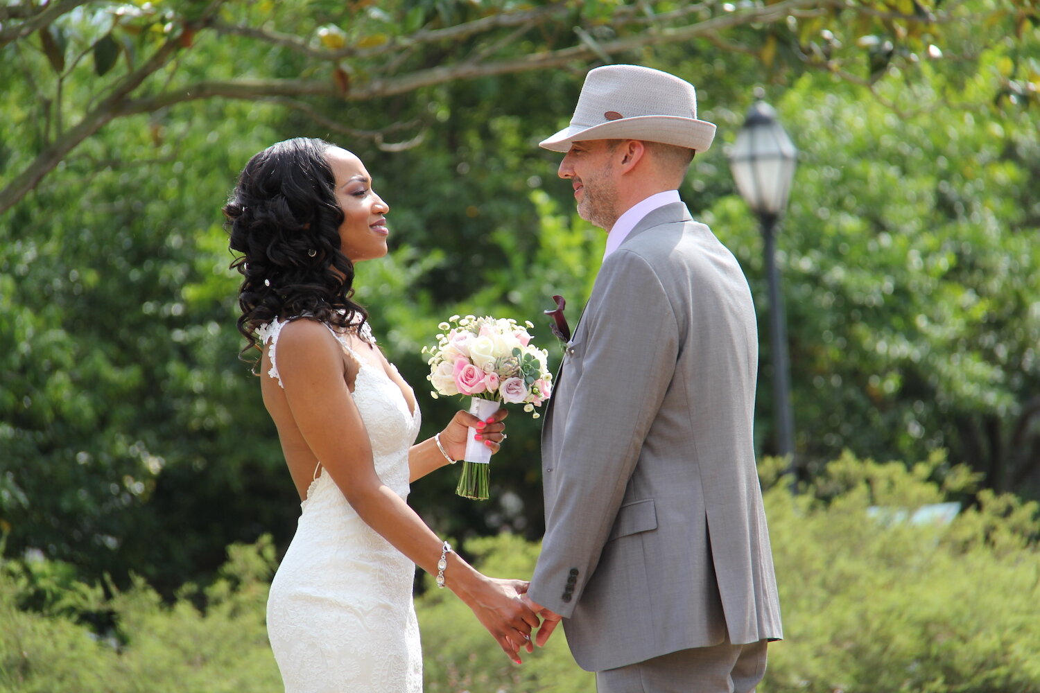 bride and groom at outdoor elopement wedding